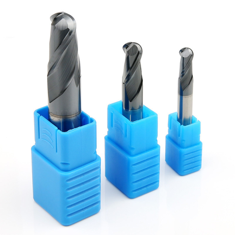 2 Flute Solid Carbide Ball Nose End Mill HRC 45 Degree Milling Cutter For Steel